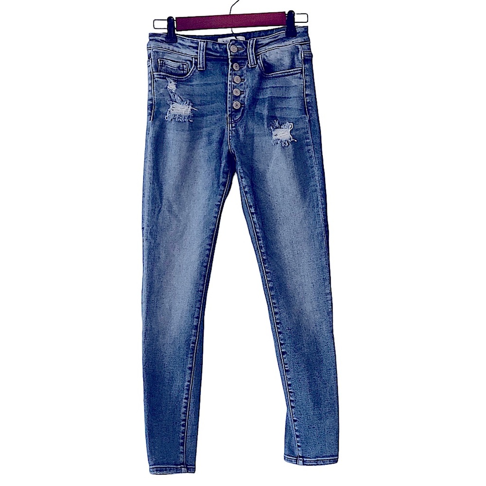 Nectar Premium Denim Cropped Button Fly Skinny Distressed Jeans Pants